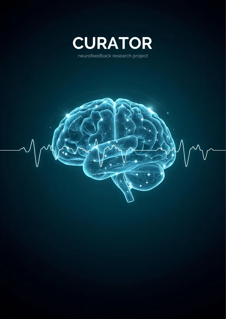 Brain and technology fusion — neural networks and EEG waveforms representing the CURATOR research project